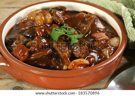 classic french food beef cooked in red wine sauce