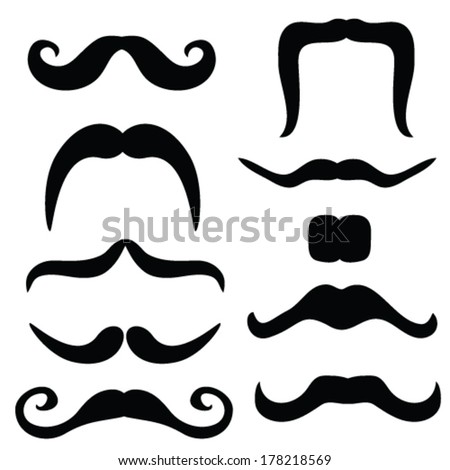 Mustache Set Black Vector Illustration On White - 178218569 : Shutterstock