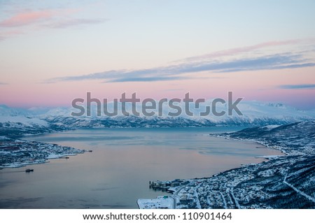 Panoramic view of Tromso at sunset, Norway