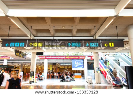 PALMA DE MALLORCA, SPAIN - JULY 18: Palma de Mallorca Airport at Mallorca Spain on July 18, 2012 is the third largest airport in Spain, after Madrid\'s Barajas Airport and Barcelona Airport