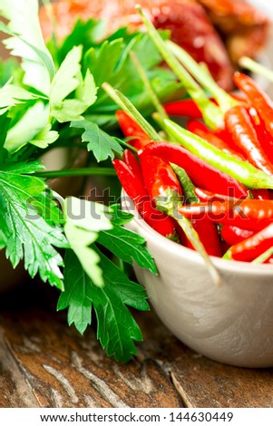 Peppers, parsley and dried tomatoes