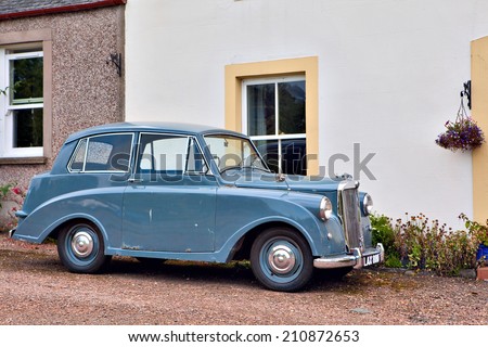 CERES, SCOTLAND - JULY 31, 2014: The Triumph Mayflower is a British four-seat economy car. It was built by the Standard Motor Company; was manufactured from 1949 until 1953 and only 35,000 were made.