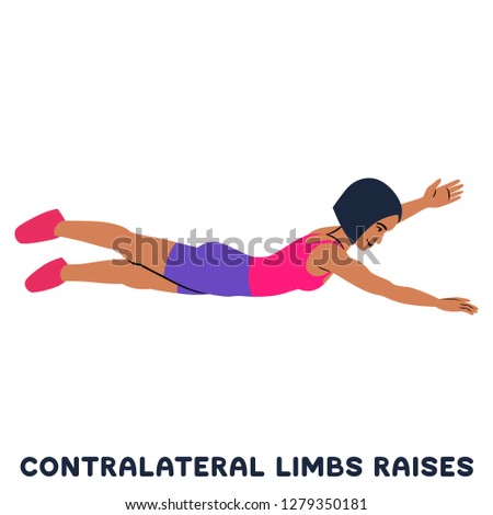 Contralateral limbs raises. Sport exersice. Silhouettes of woman doing exercise. Workout, training Vector illustration