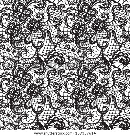 Lace Black Seamless Pattern With Flowers On White Background Stock ...