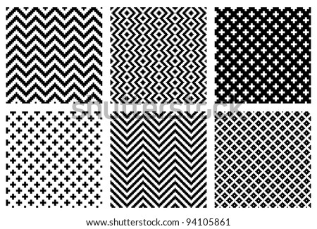 Set of 6 monochrome elegant seamless patterns