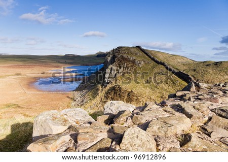 Hadrians Wall and Crag Lough / Hadrians Wall on the Whin Sill passing Crag Lough