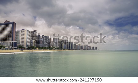 Fortaleza Beach with tall buildings in Ceara state, Brazil - vintage look
