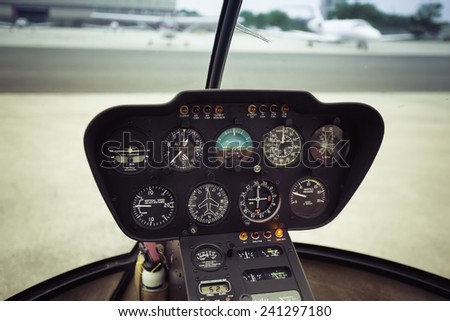 Avionics instrumentation panel on helicopter board