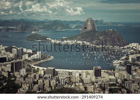 Beautiful skyline view of Rio de Janeiro, Brazil- vintage colors