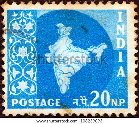 INDIA - CIRCA 1957: A stamp printed in India shows the map of India, circa 1957.