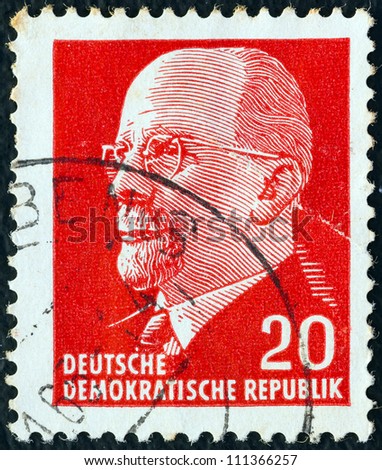 GERMAN DEMOCRATIC REPUBLIC - CIRCA 1961: A stamp printed in Germany shows the leader of East Germany from 1950 to 1971 Walter Ulbricht, circa 1961.