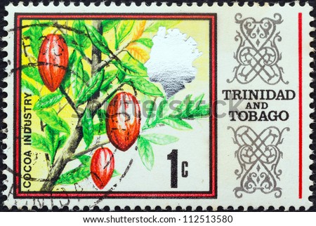 TRINIDAD AND TOBAGO - CIRCA 1969: A stamp printed in Trinidad and Tobago shows Cocoa Beans, circa 1969.