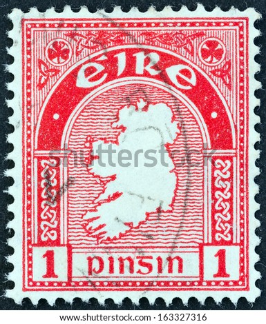 IRELAND - CIRCA 1922: A stamp printed in Ireland shows Map of Ireland, circa 1922.