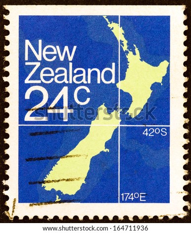 NEW ZEALAND - CIRCA 1982: A stamp printed in New Zealand shows Map of New Zealand, circa 1982.