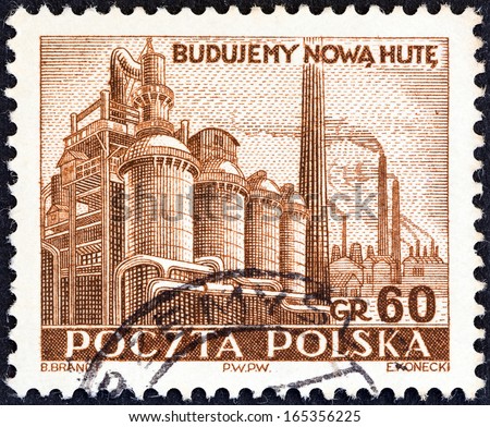 POLAND - CIRCA 1951: A stamp printed in Poland shows Smelting Works, circa 1951.