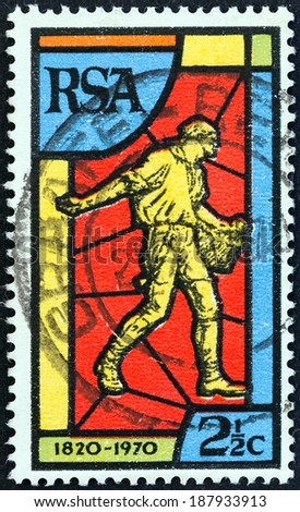 SOUTH AFRICA - CIRCA 1970: A stamp printed in South Africa issued for the 150th anniversary of Bible Society of South Africa shows the Sower, circa 1970.