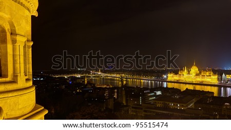 Panoramic night view of Budapest from Fisherman\'s Bastion