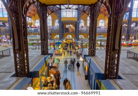 BUDAPEST, HUNGARY - DECEMBER 30: Budapest\'s Great Market Hall (Central Market Hall), a historic architectural monument, the city\'s largest indoor market on December 30, 2011 in Budapest, Hungary.