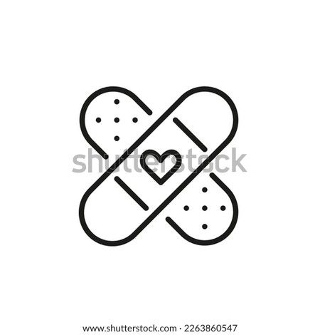 Bandaid with heart on it. Medical assistance and emergency icon. Pixel perfect, editable stroke art