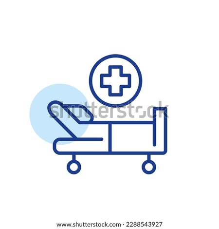 Hospital bed and cross. Medical treatment with inpatient services. Pixel perfect, editable stroke line icon