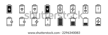 Battery charging and accumulator indicator. Pixel perfect, editable stroke line design icons set