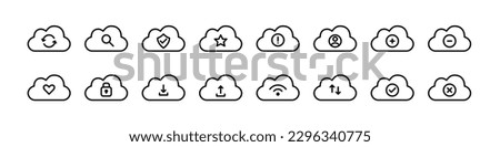 Cloud storage icons. File sharing and data backup. Pixel perfect, editable stroke line design icons set