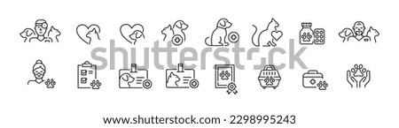 Pet healthcare. Veterinary clinic. Pixel perfect, editable stroke icons set