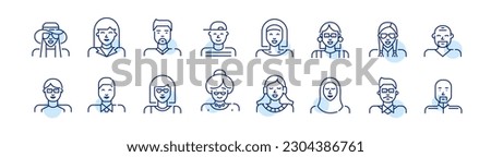 Set of people avatar icons. Pixel perfect, editable stroke icons
