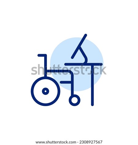 Workplace with desktop computer. Wheelchair friendly working environment. Pixel perfect, editable stroke icon