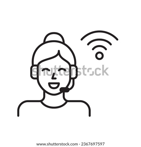 Woman working at tech support desk. Online call centre. Pixel perfect, editable stroke