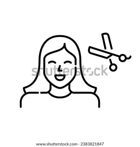 Woman getting a hair cut. Hairstyle salon. Pixel perfect, editable stroke