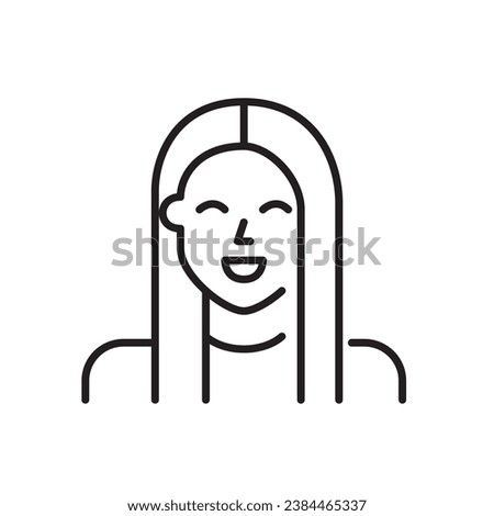 Young smiling girl with long straight hair. Pixel perfect, editable stroke