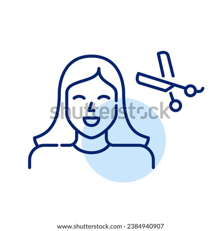 Woman getting a hair cut. Hairstyle salon. Pixel perfect icon