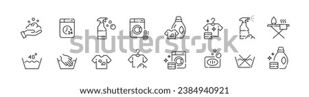 Set of laundry tag icons. Hand and machine service. Stain removing soap. Pixel perfect vector