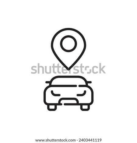 Taxi, car sharing or rental car location. Map pointer and vehicle symbol. Pixel perfect, editable stroke