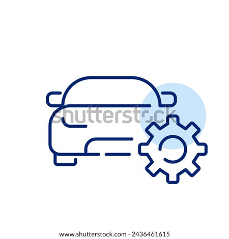 Vehicle engineering, configuration and maintenance. Car and cogwheel. Pixel perfect, editable stroke icon