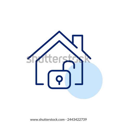 Home and open padlock. Access granted. Residence open for moving in. Pixel perfect, editable stroke icon
