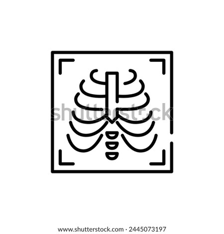 Chest x-ray showing rib cage. Medical imaging for bone and lungs health and diagnostics. Editable stroke vector icon