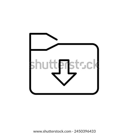 File folder with arrow pointing down. Downloading files. Pixel perfect vector icon