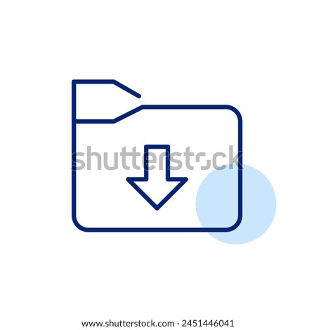 File folder with arrow pointing down. Downloading files. Pixel perfect, editable stroke icon