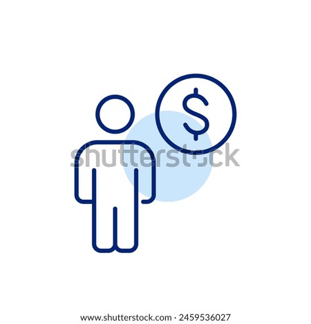 Person standing and dollar sign. Financial independence, banking service user. Pixel perfect, editable stroke icon