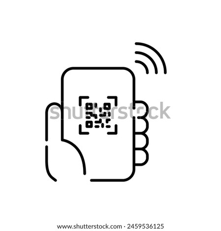 Hand holding smartphone scanning qr code with wi-fi symbol. Accessing networks and seamless connectivity. Vector icon