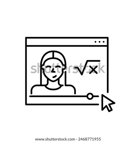 Educational maths female video blogger. Square root and x. Virtual lectures, distance learning opportunities. Vector icon