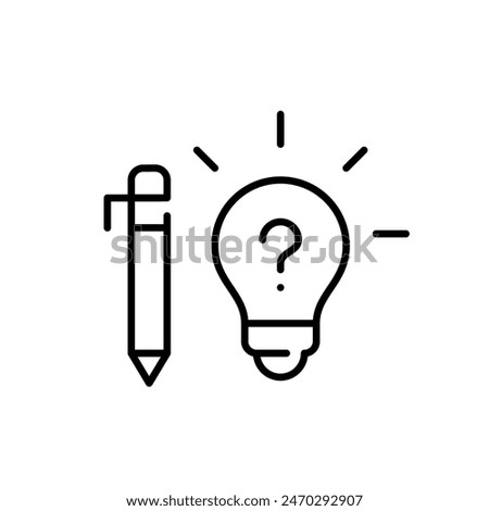 Pen, light bulb and question mark. Expressing ideas through creative brainstorming. Pixel perfect, editable stroke vector icon