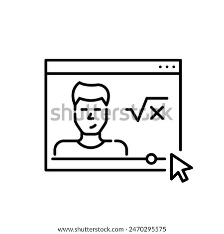 Educational maths male video blogger. Square root and x. Virtual lectures, distance learning opportunities. Pixel perfect, editable stroke vector icon