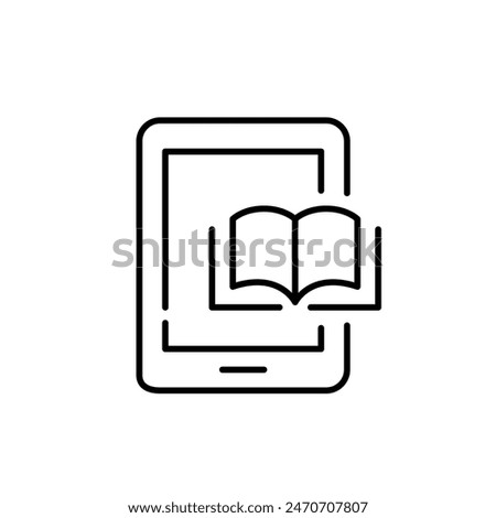 E-reader tablet and book. Portable reading device. Electronic books and text files. Pixel perfect, editable stroke vector icon