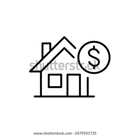 Home and dollar. Real estate investment, housing market, ownership, mortgage and equities. Pixel perfect icon