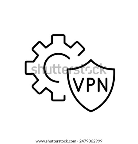 Cogwheel and VPN shield. Online security and protection engineering solutions. Pixel perfect vector icon