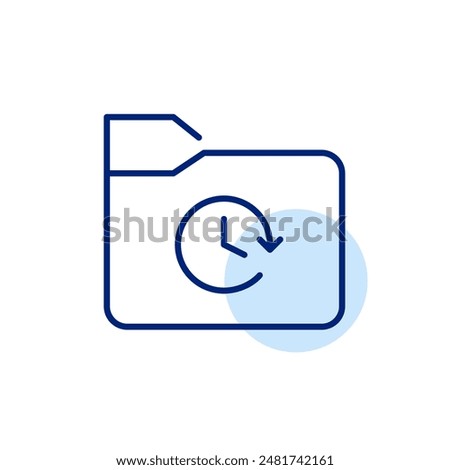 File folder and clock. Scheduled file backup. Management of data and important documents. Pixel perfect, editable icon