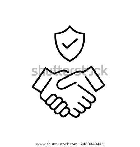 Handshake, security shield with checkmark. Verified partnership, secure business deals. Pixel perfect vector icon